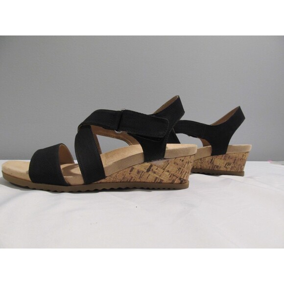 LifeStride Breeze Women’s Strappy Wedge Sandals Black 8W NWOB Cork Espadrille - Picture 9 of 10